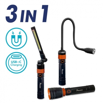 3 in 1 Quick connect LED Rechargeable LED Work Light Flashlight Flexible Gooseneck Light Kit with Magnetic Base